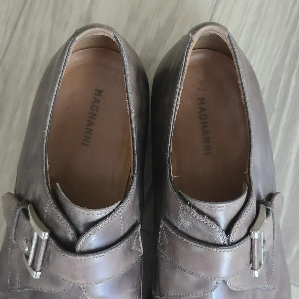 MAGNANNI Gray Men's EU 48/US 12 Leather Loafers Shoes MONKSTRAP SPAIN MEN BUCKLE